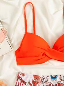 Plant Print Push Up Bikini - Orange - View 4