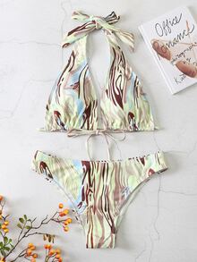 Bikini halter con diseño de patrón fluido - Multicolor - Ver 4