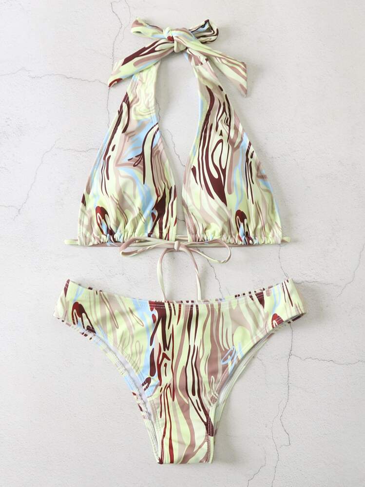 Bikini halter con diseño de patrón fluido - Multicolor - Añade 3
