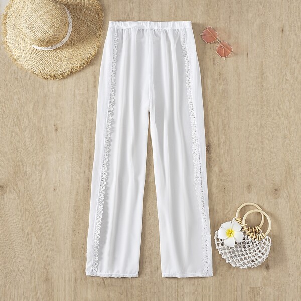 

Lace Trim Cover Up Pants, White
