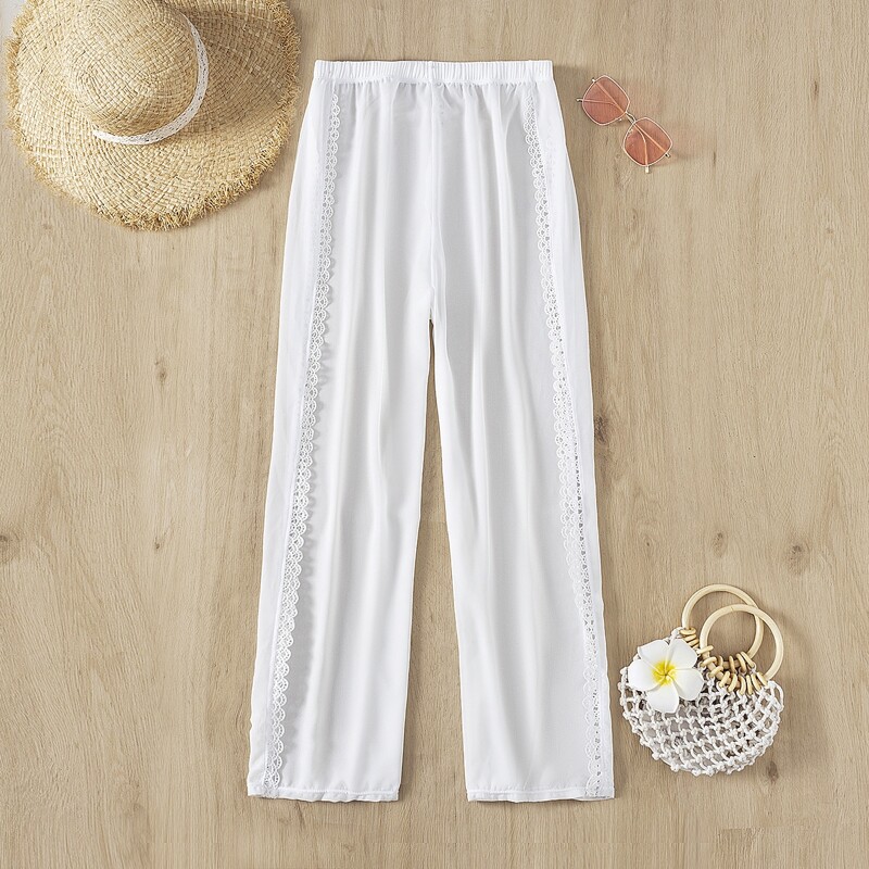 

Lace Trim Cover Up Pants, White