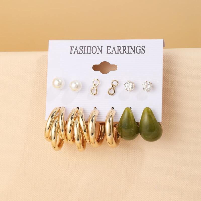 

6pairs Faux Pearl Decor Earrings, Gold