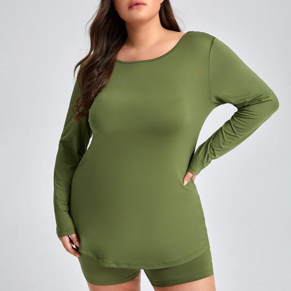 

Plus Breathable Cut Out Sports Top, Army green