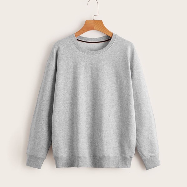 

Solid Round Neck Drop Shoulder Sweatshirt, Grey