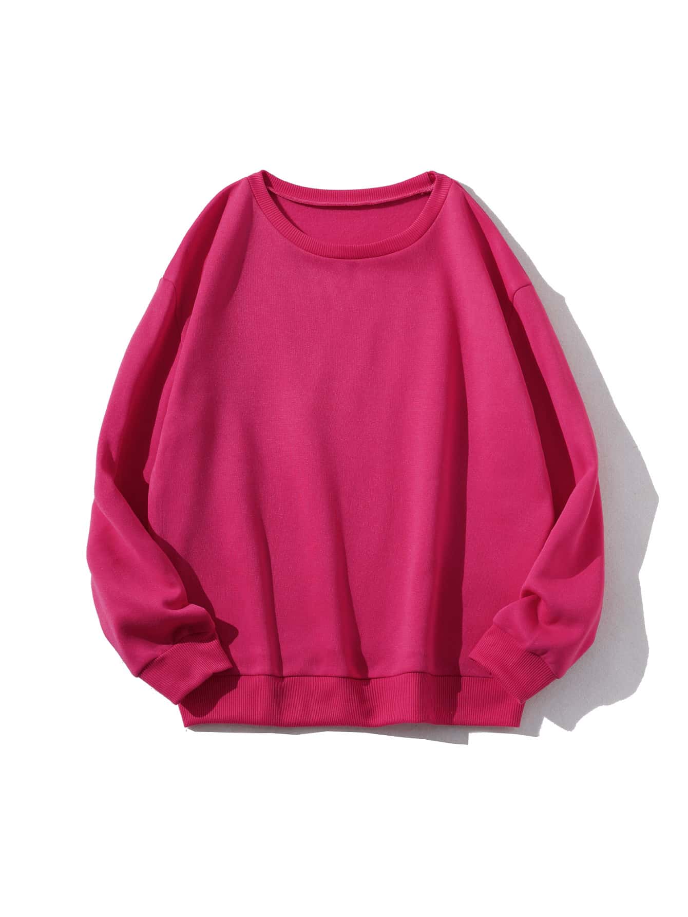 SHEIN EZwear Sudadera unicolor de cuello redondo de hombros caídos - Rosa Fucsia - Ver 1