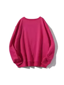 SHEIN EZwear Sudadera unicolor de cuello redondo de hombros caídos - Rosa Fucsia - Ver 2