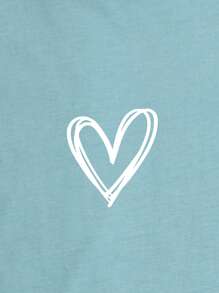 INAWLY Heart Print Round Neck Tee Graphic Tees Women Tops - Cadet Blue - View 4