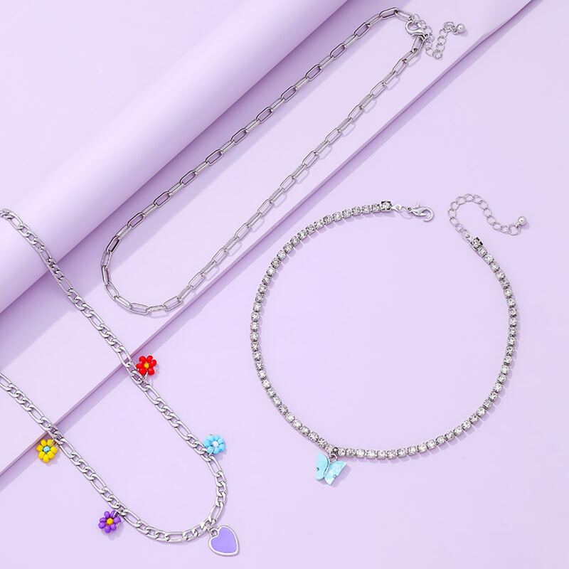 

3pcs Butterfly Decor Chain Necklace, Silver