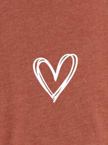 SHEIN LUNE Camiseta con estampado de corazón de cuello redondo - Óxido marrón - Ver 4