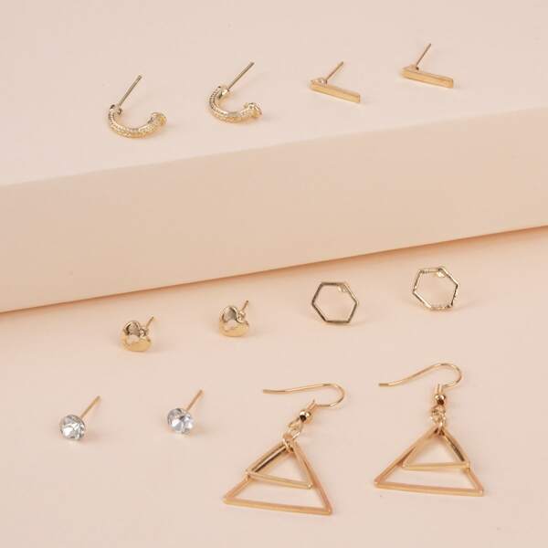

6pairs Geometric Earrings, Gold