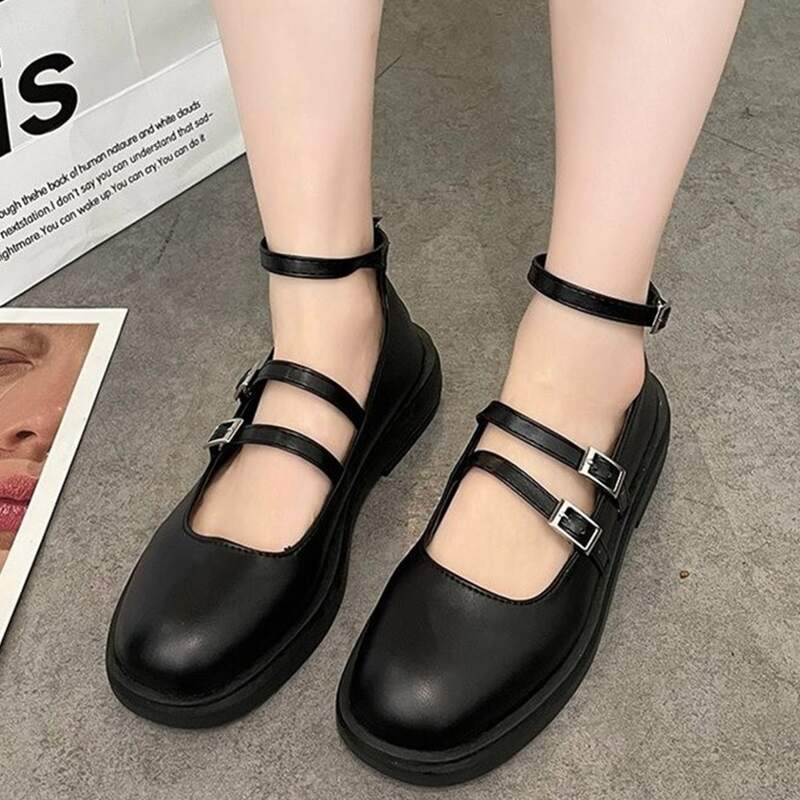 

Ankle Buckle Decor Mary Jane Flats, Black