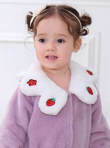 嬰兒字母和草莓刺繡羊絨領口法蘭絨連身褲 - 紫丁香色 - 查看 3