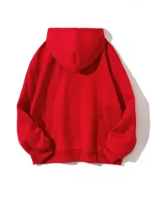 INAWLY Letter Graphic Drawstring Thermal Lined Hoodie - Red - View 2