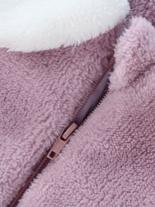 嬰兒字母和草莓刺繡羊絨領口法蘭絨連身褲 - 紫丁香色 - 查看 4