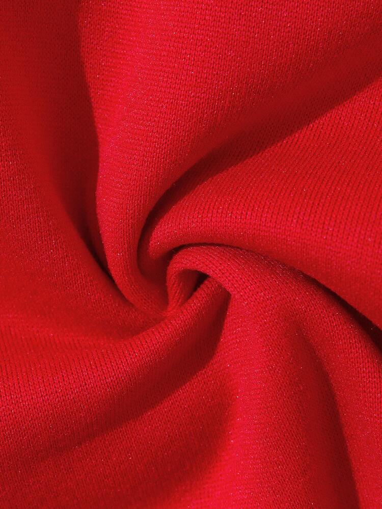 INAWLY 字母圖案抽繩加絨內裏連帽衫 - 紅色 - 查看 4