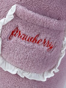 嬰兒字母和草莓刺繡羊絨領口法蘭絨連身褲 - 紫丁香色 - 查看 6