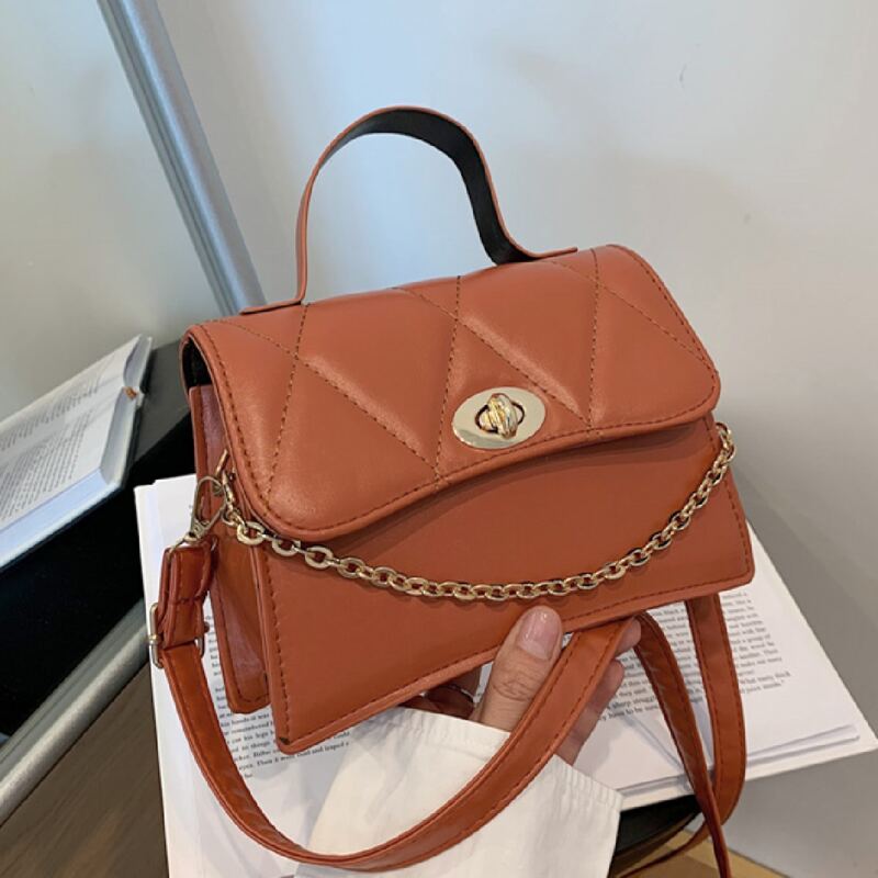 

Turn-lock Flap Satchel Bag, Brown