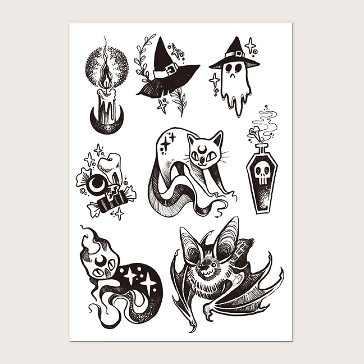 

1sheet Halloween Cartoon Graphic Tattoo Sticker, Black