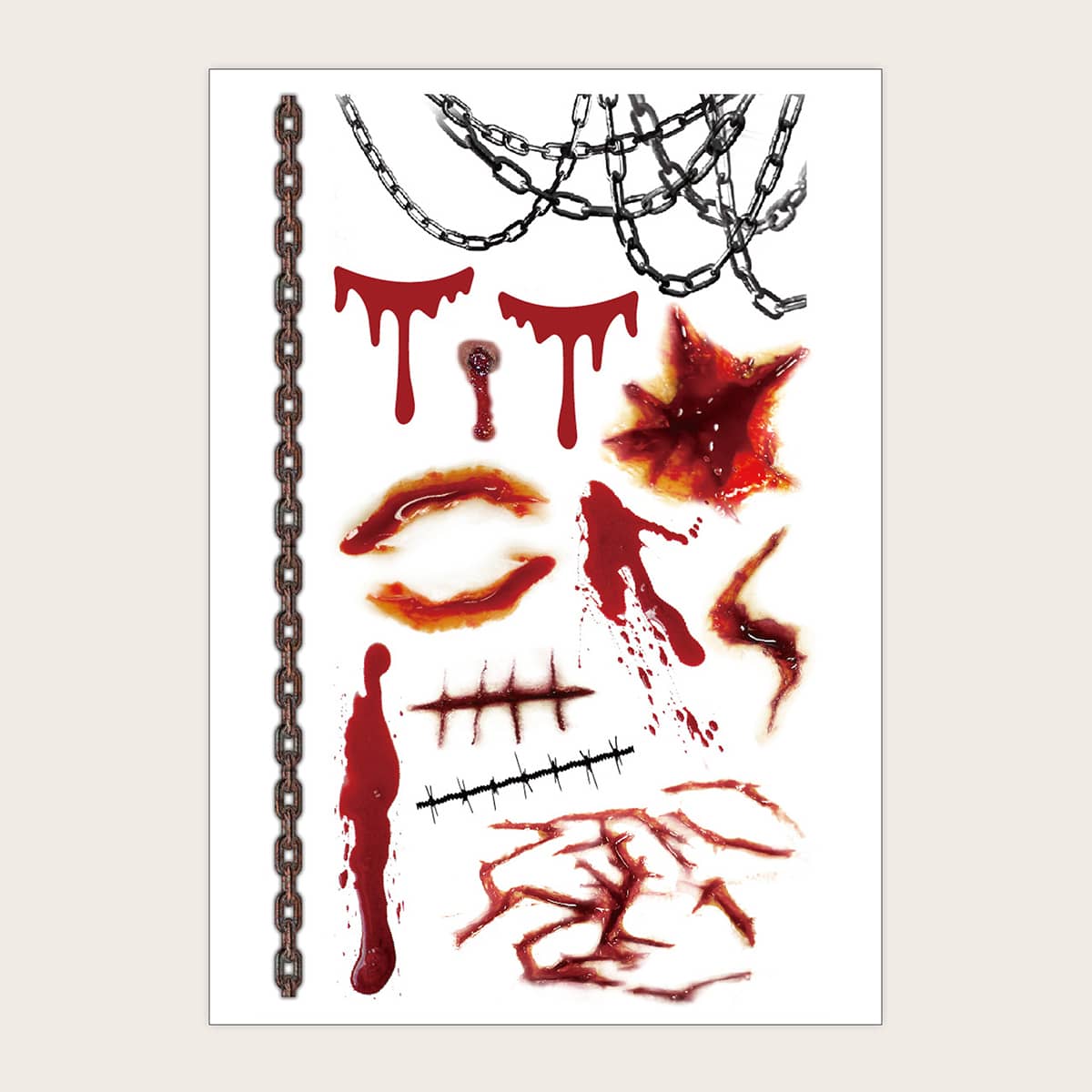 

1sheet Halloween Scar Pattern Tattoo Sticker, Red