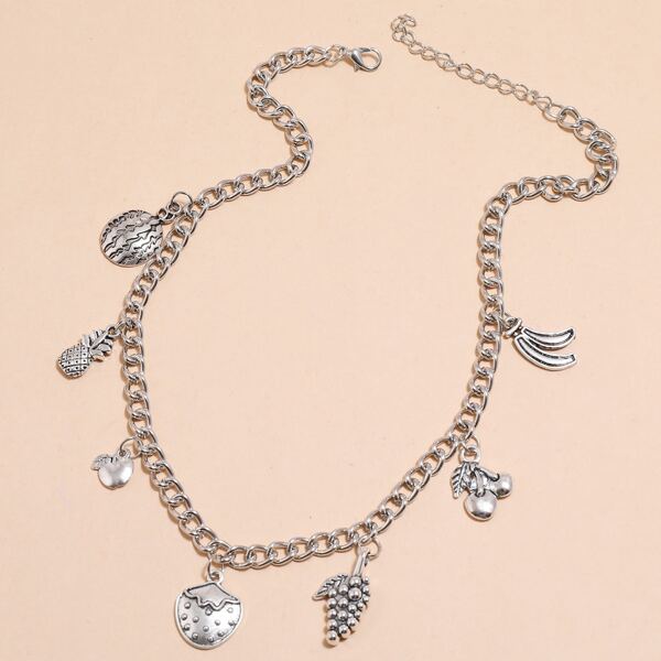 

Girls Fruit Charm Necklace, Silver