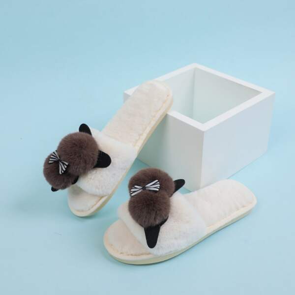 

Cartoon Design Bow Decor Bedroom Slippers, Beige