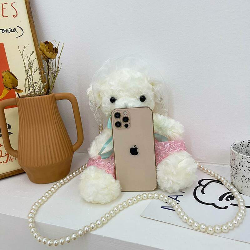 

Fluffy Bear Crossbody Bag, Pink