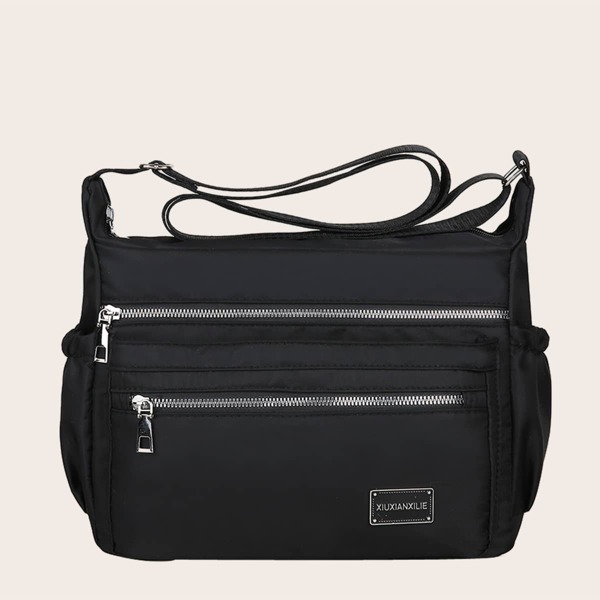 

Letter Patch Crossbody Bag, Black