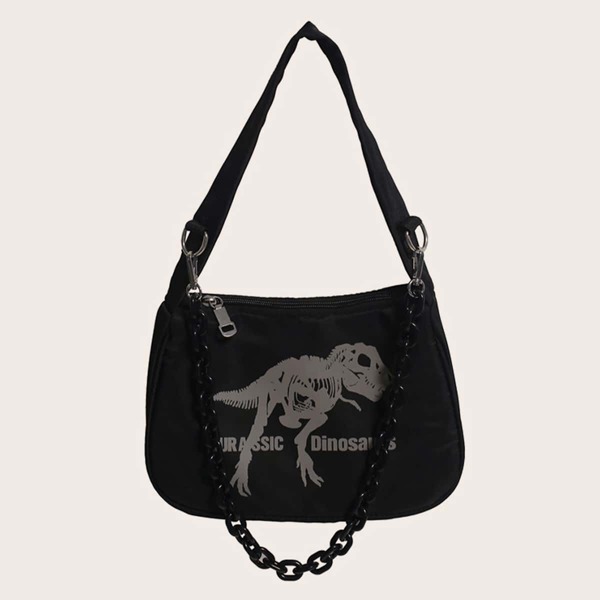 

Dinosaur Graphic Chain Shoulder Bag, Black