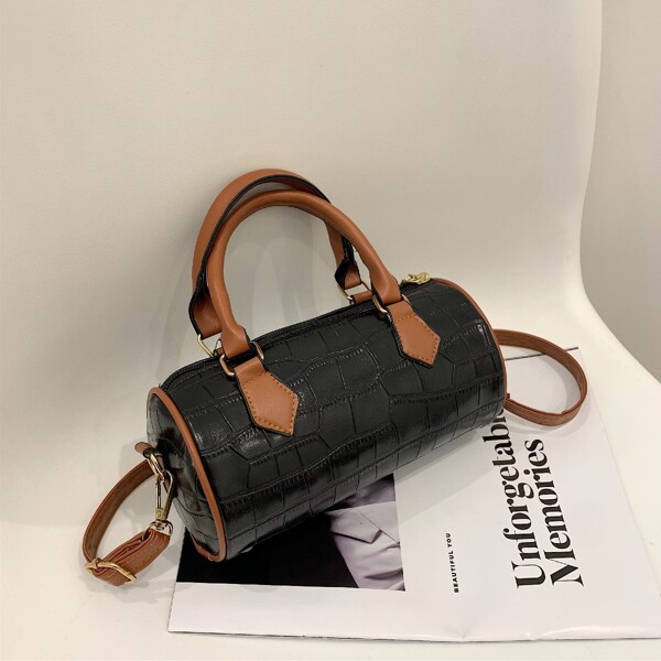 

Minimalist Croc Embossed Bucket Bag, Black