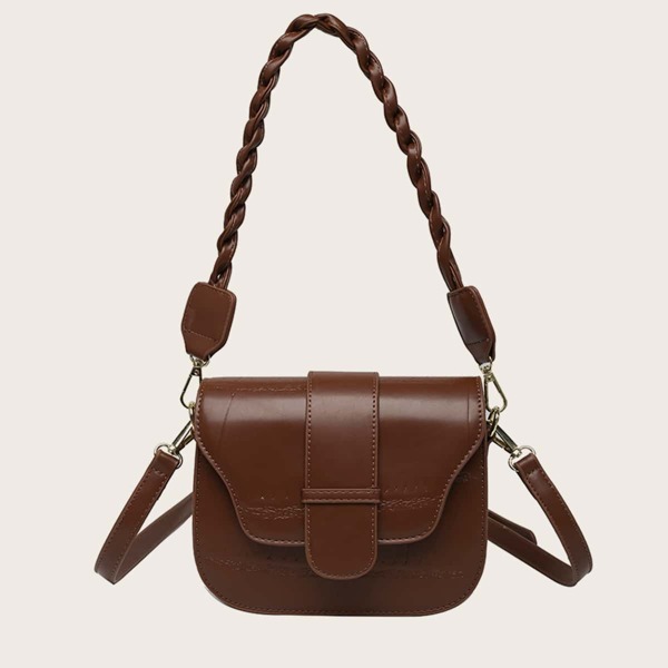 

Minimalist Croc Embossed Flap Square Bag, Brown