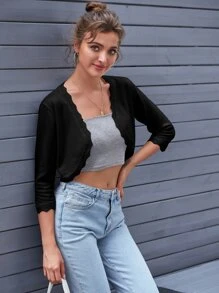 Nữ Cardigans Sò điệp màu trơn Giải trí - màu đen - Xem 1