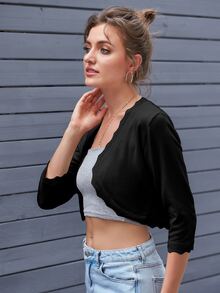 Nữ Cardigans Sò điệp màu trơn Giải trí - màu đen - Xem 4