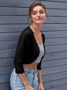 Nữ Cardigans Sò điệp màu trơn Giải trí - màu đen - Xem 5
