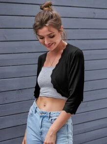 Nữ Cardigans Sò điệp màu trơn Giải trí - màu đen - Xem 6