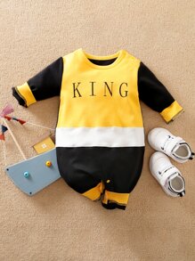 Yierying Đứa bé trai Đồ họa Chữ cái Khối màu Áo liền quần - Nhiều màu - Xem 1