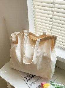 Túi đeo vai nữ bằng vải canvas màu trơn phong cách Harajuku, Túi thời trang thông thường tự làm màu đen trắng có sức chứa lớn cho túi đi học, Back To School, Sức chứa lớn, Di động, Có thể gập lại, Cổ điển thường ngày, Thích hợp cho các cô gái tuổi teen Nữ sinh viên đại học, Hoàn hảo cho mùa tựu trường, Cao Đẳng, Tiểu Học, Trung Học Cơ Sở, Trung Học Phổ Thông, Mua Sắm, Kỳ Nghỉ, Túi Tote Cho Trường Học - Màu be - Xem 1