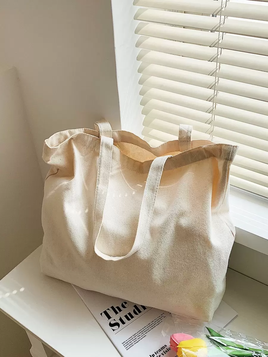 Túi đeo vai nữ bằng vải canvas màu trơn phong cách Harajuku, Túi thời trang thông thường tự làm màu đen trắng có sức chứa lớn cho túi đi học, Back To School, Sức chứa lớn, Di động, Có thể gập lại, Cổ điển thường ngày, Thích hợp cho các cô gái tuổi teen Nữ sinh viên đại học, Hoàn hảo cho mùa tựu trường, Cao Đẳng, Tiểu Học, Trung Học Cơ Sở, Trung Học Phổ Thông, Mua Sắm, Kỳ Nghỉ, Túi Tote Cho Trường Học - Màu be - Xem 1