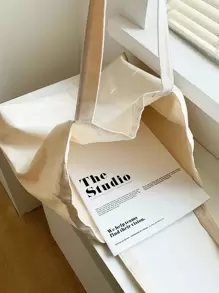 Túi đeo vai nữ bằng vải canvas màu trơn phong cách Harajuku, Túi thời trang thông thường tự làm màu đen trắng có sức chứa lớn cho túi đi học, Back To School, Sức chứa lớn, Di động, Có thể gập lại, Cổ điển thường ngày, Thích hợp cho các cô gái tuổi teen Nữ sinh viên đại học, Hoàn hảo cho mùa tựu trường, Cao Đẳng, Tiểu Học, Trung Học Cơ Sở, Trung Học Phổ Thông, Mua Sắm, Kỳ Nghỉ, Túi Tote Cho Trường Học - Màu be - Xem 2