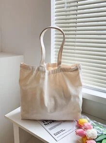 Túi đeo vai nữ bằng vải canvas màu trơn phong cách Harajuku, Túi thời trang thông thường tự làm màu đen trắng có sức chứa lớn cho túi đi học, Back To School, Sức chứa lớn, Di động, Có thể gập lại, Cổ điển thường ngày, Thích hợp cho các cô gái tuổi teen Nữ sinh viên đại học, Hoàn hảo cho mùa tựu trường, Cao Đẳng, Tiểu Học, Trung Học Cơ Sở, Trung Học Phổ Thông, Mua Sắm, Kỳ Nghỉ, Túi Tote Cho Trường Học - Màu be - Xem 3