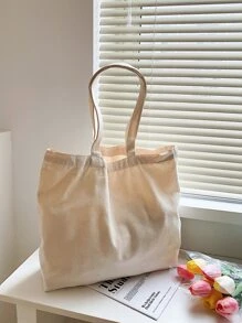 Túi đeo vai nữ bằng vải canvas màu trơn phong cách Harajuku, Túi thời trang thông thường tự làm màu đen trắng có sức chứa lớn cho túi đi học, Back To School, Sức chứa lớn, Di động, Có thể gập lại, Cổ điển thường ngày, Thích hợp cho các cô gái tuổi teen Nữ sinh viên đại học, Hoàn hảo cho mùa tựu trường, Cao Đẳng, Tiểu Học, Trung Học Cơ Sở, Trung Học Phổ Thông, Mua Sắm, Kỳ Nghỉ, Túi Tote Cho Trường Học - Màu be - Xem 5