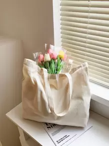 Túi đeo vai nữ bằng vải canvas màu trơn phong cách Harajuku, Túi thời trang thông thường tự làm màu đen trắng có sức chứa lớn cho túi đi học, Back To School, Sức chứa lớn, Di động, Có thể gập lại, Cổ điển thường ngày, Thích hợp cho các cô gái tuổi teen Nữ sinh viên đại học, Hoàn hảo cho mùa tựu trường, Cao Đẳng, Tiểu Học, Trung Học Cơ Sở, Trung Học Phổ Thông, Mua Sắm, Kỳ Nghỉ, Túi Tote Cho Trường Học - Màu be - Xem 6