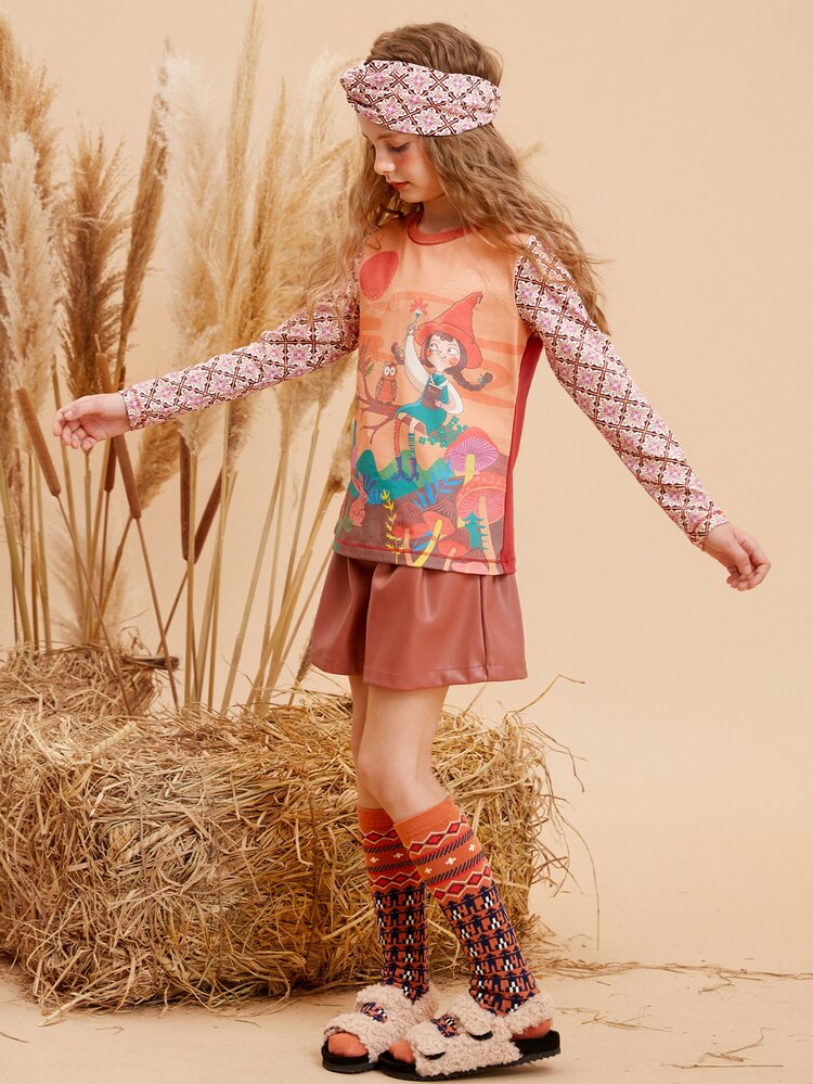 Niñas Camiseta con estampado floral con figura - Multicolor - Añade 3