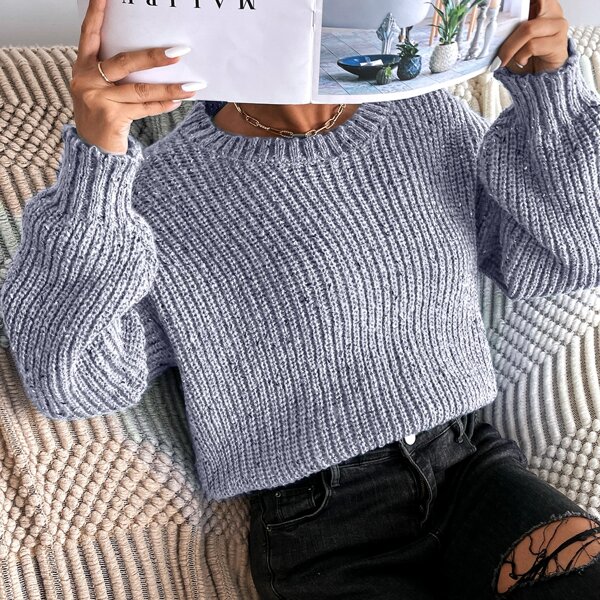 

Ribbed Knit Drop Shoulder Sweater, Grey