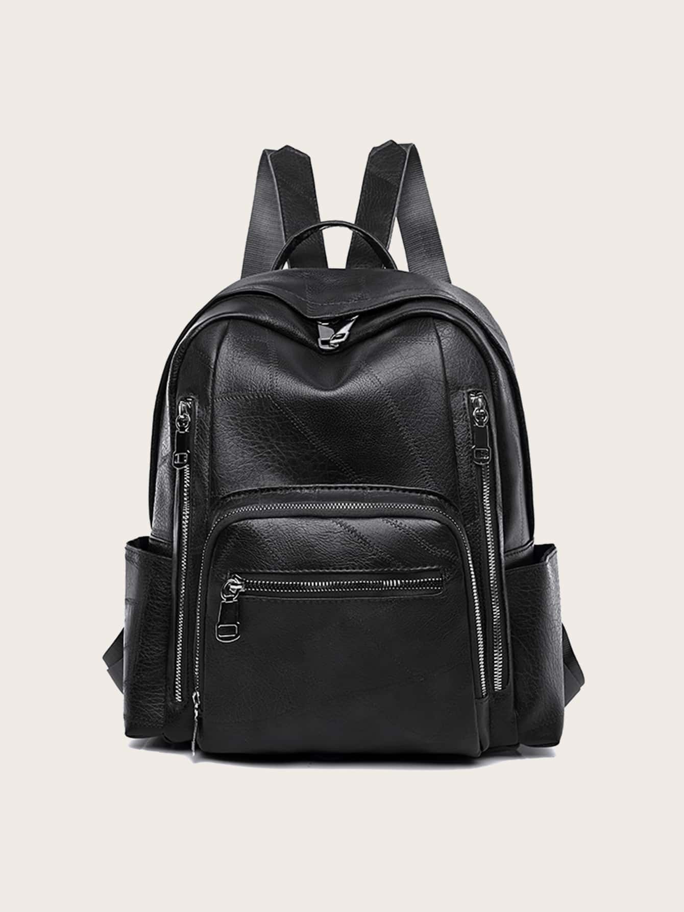 Trim Detail Anti-theft Backpack - Black - View 1