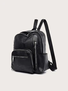 Trim Detail Anti-theft Backpack - Black - View 2