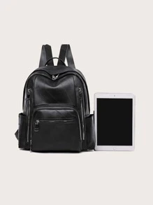 Trim Detail Anti-theft Backpack - Black - View 4