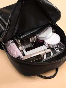 Trim Detail Anti-theft Backpack - Black - View 5