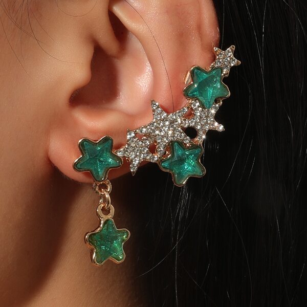 

1pc Rhinestone Star Earring, Green