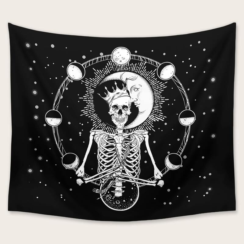 

Skull Print Tapestry, Black and white
