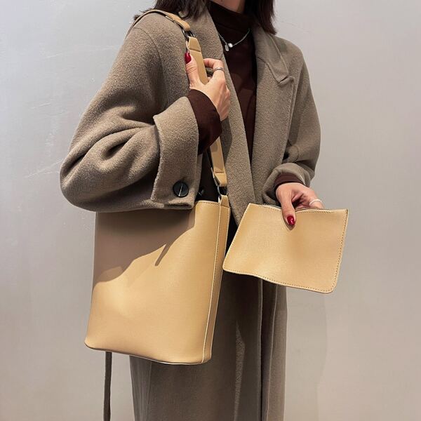 

Minimalist Bucket Bag With Clutch Bag, Khaki